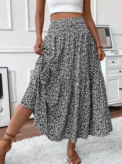 Women's Summer Vacation Style Ruffle Hem Floral Long Skirt