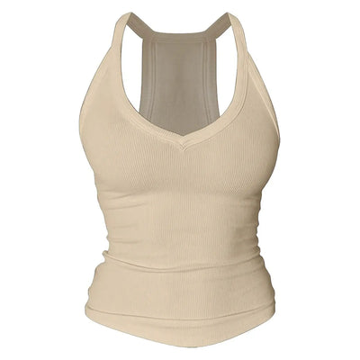 V Neck Cotton Tank Tops with Built-in Shelf Bra