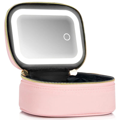 Small Makeup Bag Travel Train Case with Mirror and Light