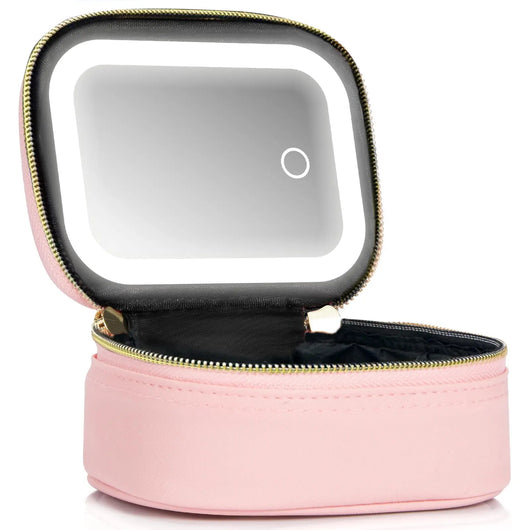 Small Makeup Bag Travel Train Case with Mirror and Light