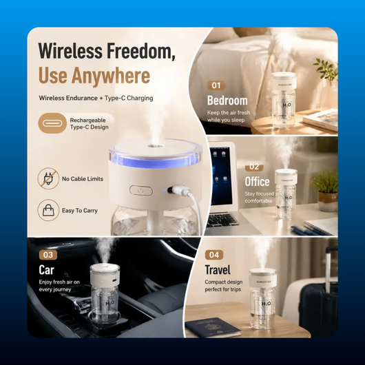 Mini Portable Cool Mist Humidifier with 7-Color Night Light