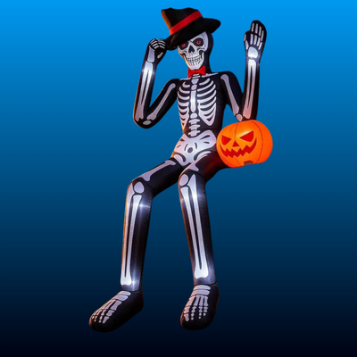 Inflatable Sitting Skeleton with Pumpkins
