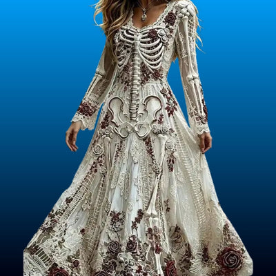 Gothic Skeleton Lace Maxi Dress