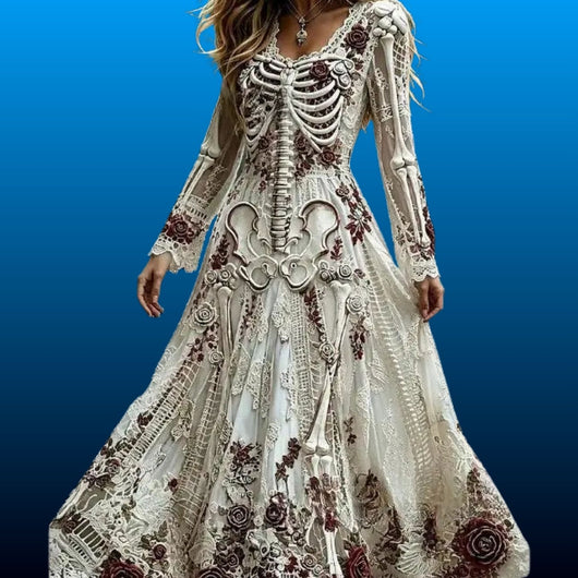 Gothic Skeleton Lace Maxi Dress