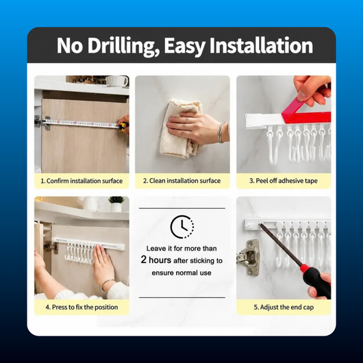 Adhesive 10-Hook Slide Rail Organizer