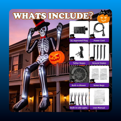 Inflatable Sitting Skeleton with Pumpkins
