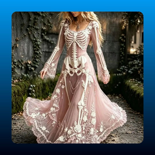 Gothic Skeleton Lace Maxi Dress