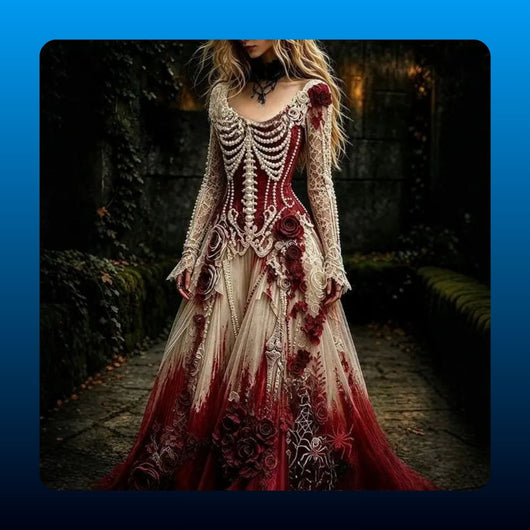 Gothic Skeleton Lace Maxi Dress