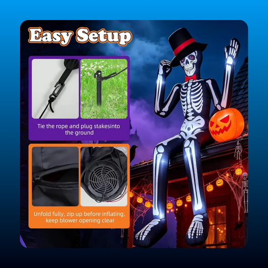 Inflatable Sitting Skeleton with Pumpkins