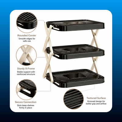 Black 3-Tier Foldable Kitchen Countertop Shelf