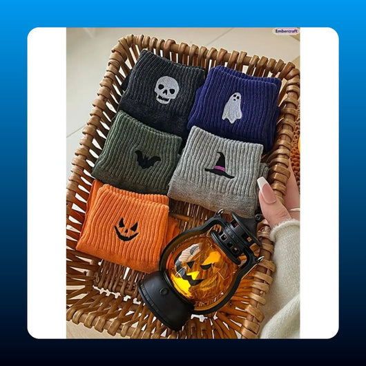 Embroidered Halloween Crew Socks (5 Pair)