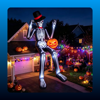 Inflatable Sitting Skeleton with Pumpkins
