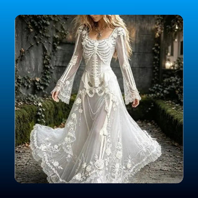 Gothic Skeleton Lace Maxi Dress