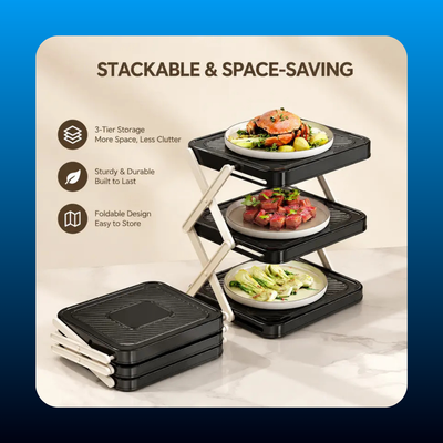 Black 3-Tier Foldable Kitchen Countertop Shelf