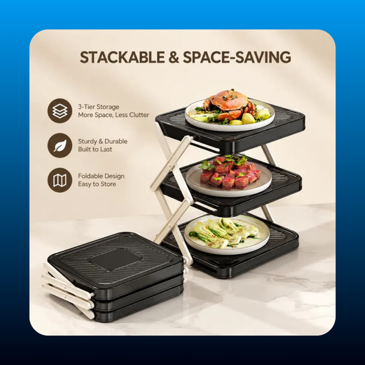 Black 3-Tier Foldable Kitchen Countertop Shelf