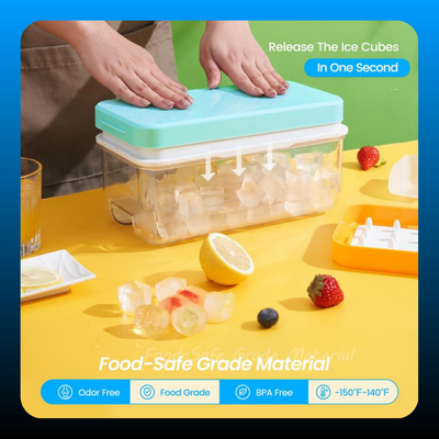 Stackable Ice Cube Tray Set with Lid and Bin
