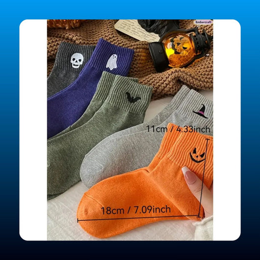 Embroidered Halloween Crew Socks (5 Pair)