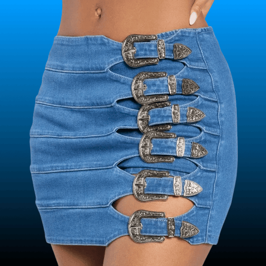 Western Buckle Denim Skort