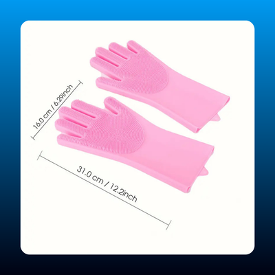 Long Cuff Silicone Dishwashing Gloves with Scrubbers