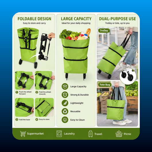 Foldable Shopping Trolley Bag with Wheels