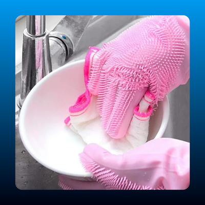 Long Cuff Silicone Dishwashing Gloves with Scrubbers