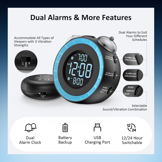 Extra Loud Alarm Clock With Bed Shaker