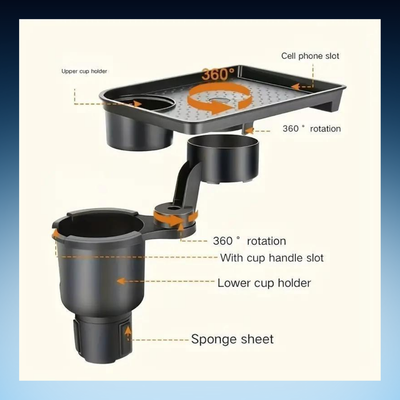 360° Rotating Car Cup Holder Tray