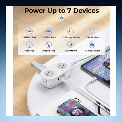 Portable Travel Power Strip with USB
