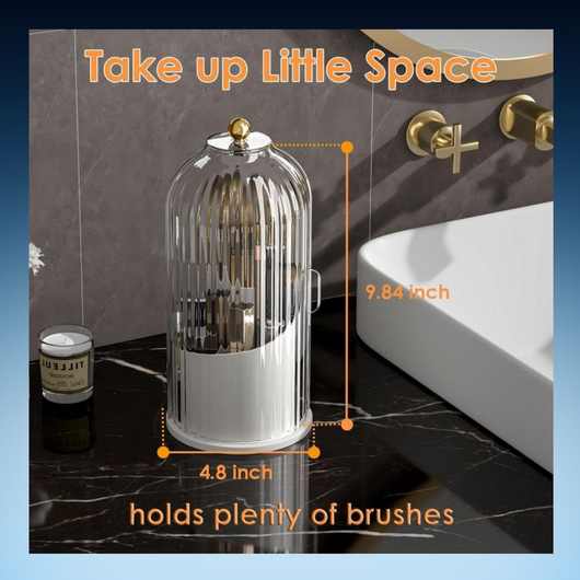 360° Rotating Brush Organizer with Transparent Lid