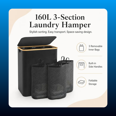 3-Section Laundry Hamper with Lid