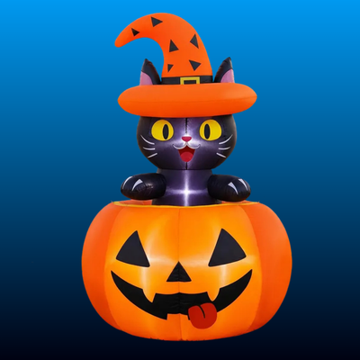 Inflatable Black Cat in Pumpkin