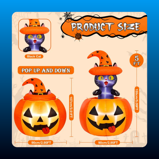 Inflatable Black Cat in Pumpkin