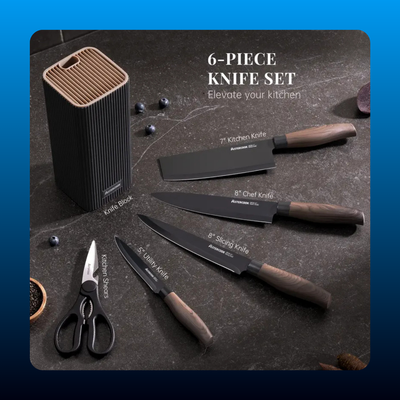 6-Piece Kitchen Knife Set with Storage Block