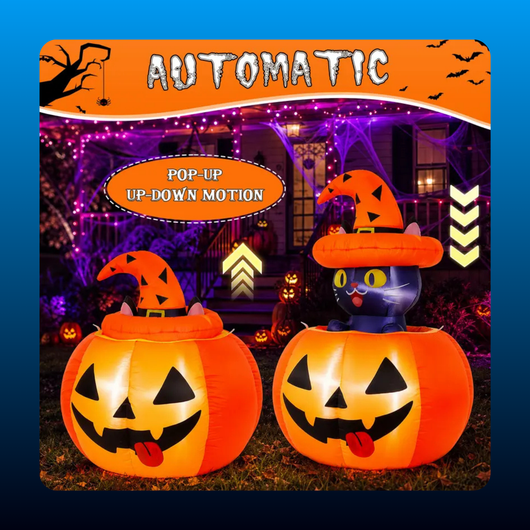 Inflatable Black Cat in Pumpkin
