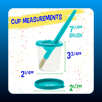 Children's No Spill Paint Cups with Colored Lids and 10 Piece Large Round Brush Set