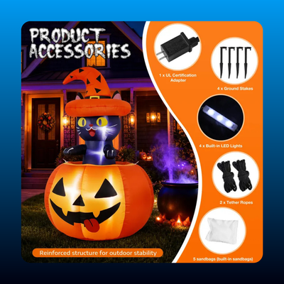 Inflatable Black Cat in Pumpkin