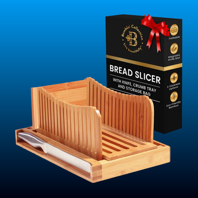 Foldable Bamboo Bread Slicer with Knife