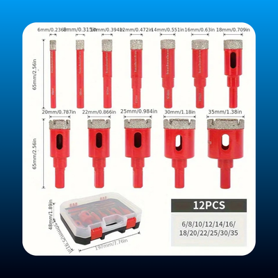 12-Piece Diamond Welding Red Dry Drill Bit Set