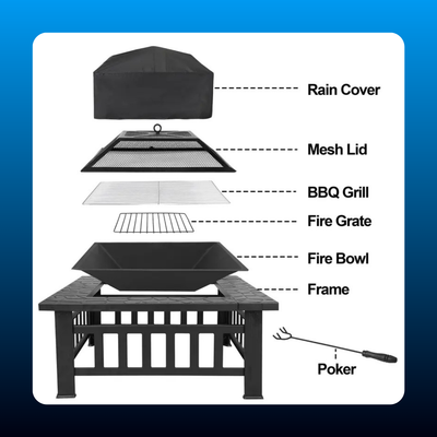 Square Fire Pit with BBQ Grill