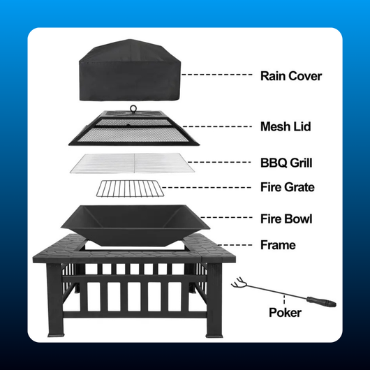 Square Fire Pit with BBQ Grill