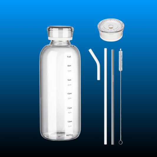 25oz/750ml Clear Glass Water Bottle with 2 Caps and Straw