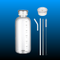 25oz/750ml Clear Glass Water Bottle with 2 Caps and Straw
