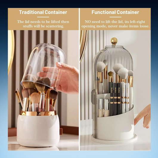 360° Rotating Brush Organizer with Transparent Lid