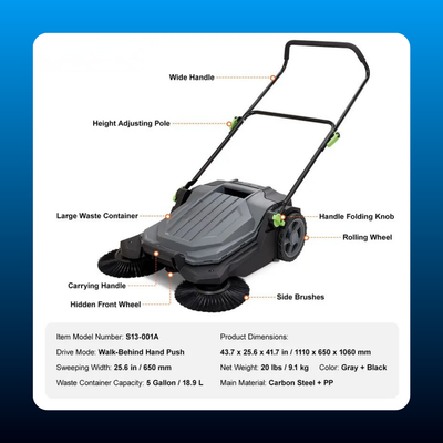 Walk Behind Manual Push Floor Sweeper