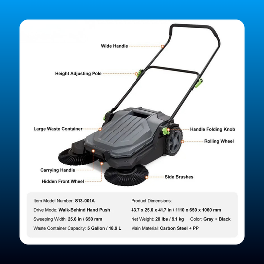 Walk Behind Manual Push Floor Sweeper