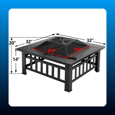 Square Fire Pit with BBQ Grill
