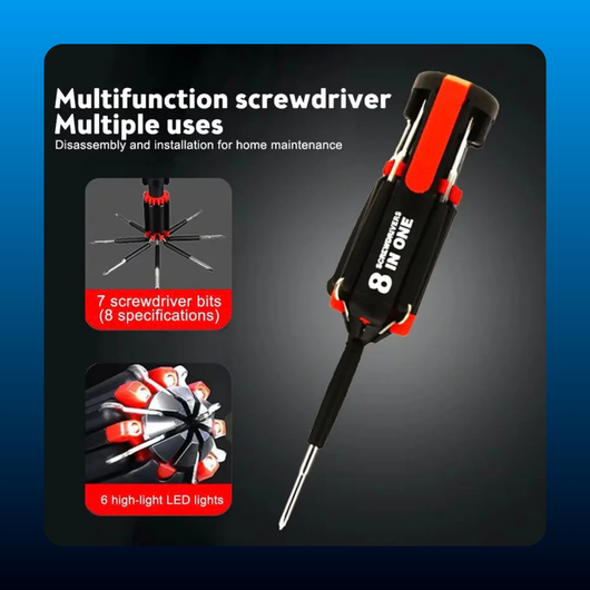 8-in-1 Multi-Tool Screwdriver with LED Flashlight