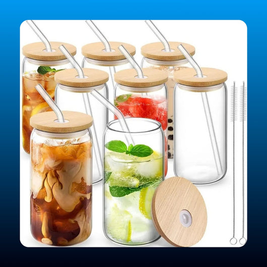 Glass Tumblers with Bamboo Lids (10 Pack)