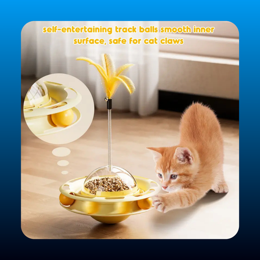 3 in 1 Cat Toy with Feather Teaser Rotating Balls and Treat Dispenser