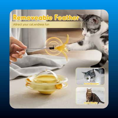 3 in 1 Cat Toy with Feather Teaser Rotating Balls and Treat Dispenser